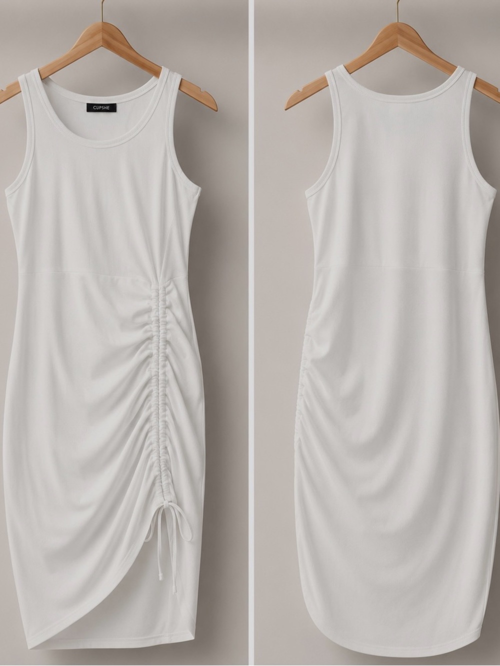 Sleeveless Ruched Side Tie Midi Dress - White